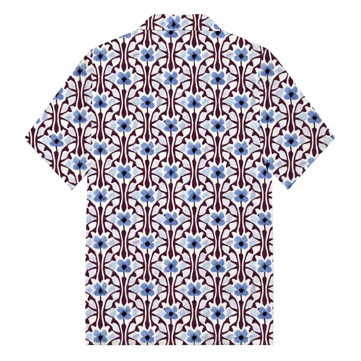 Blue Flowers Camp Collar Short-Sleeved Shirt