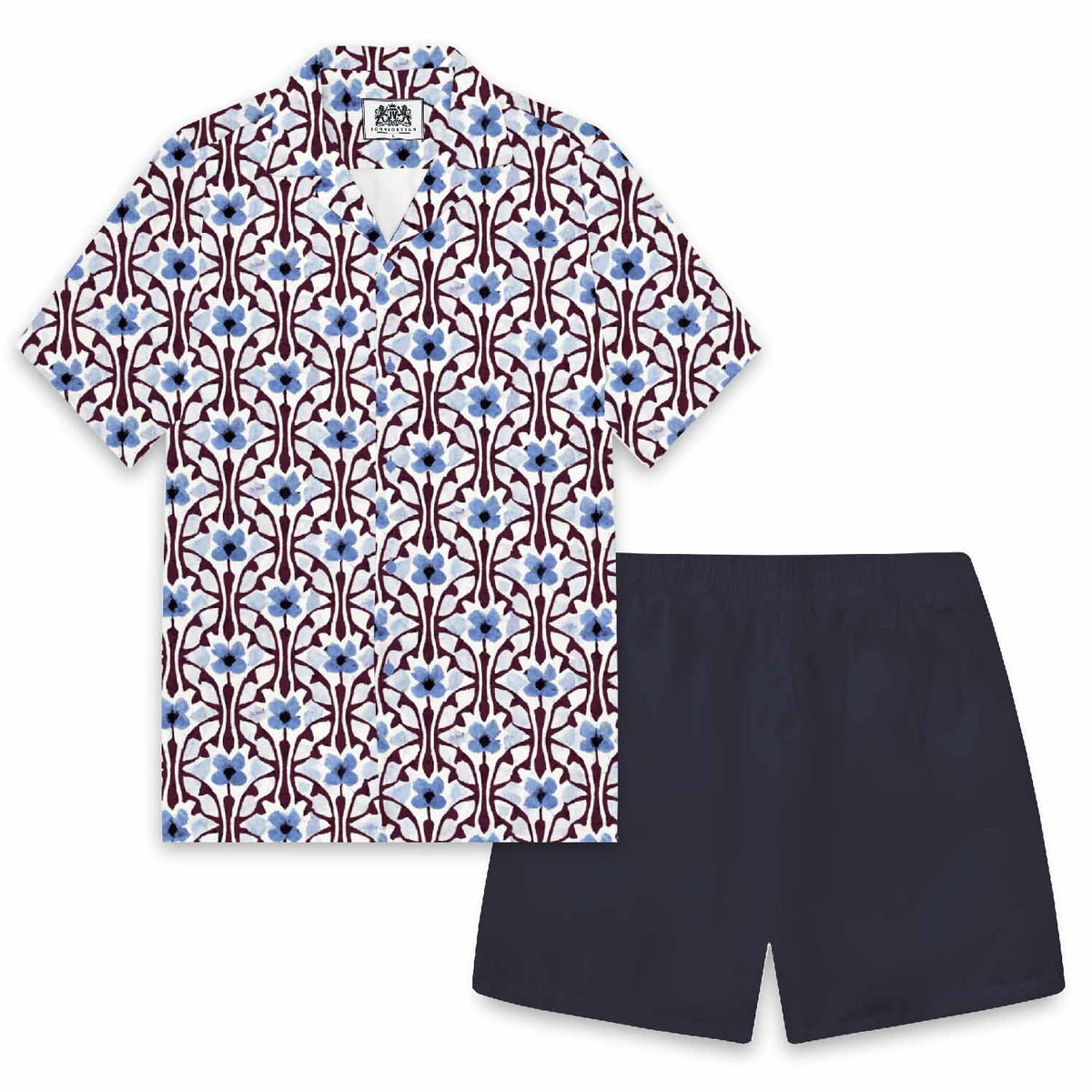 Blue Flowers Elastic Waistband Summer Casual Shorts