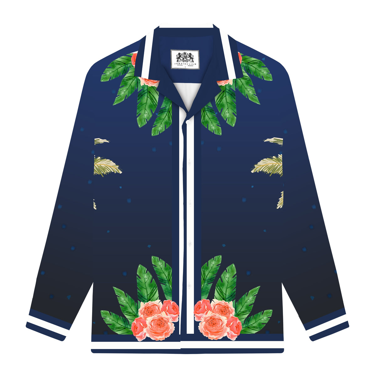 Men’s Tropical Wave Print Long Sleeve Camp Collar Shirt