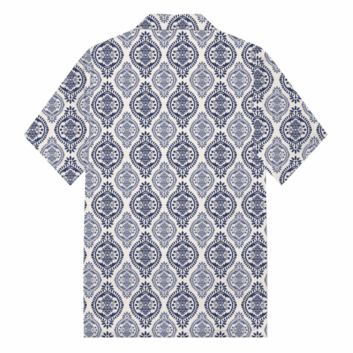 Blue And White Porcelain Pattern Camp Collar Short-Sleeved Shirt