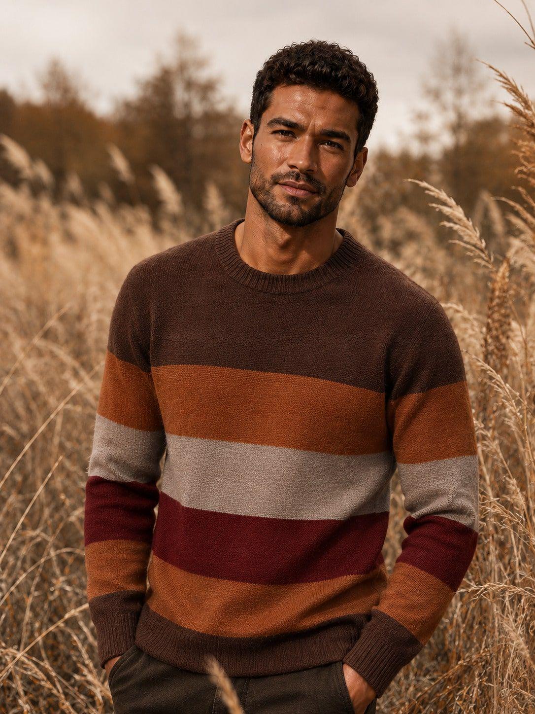 Retro Color‑Block Stripe Crew Neck Sweater