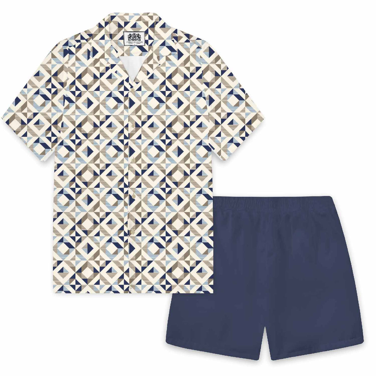 Geometric Square Print Elastic Waistband Summer Casual Shorts