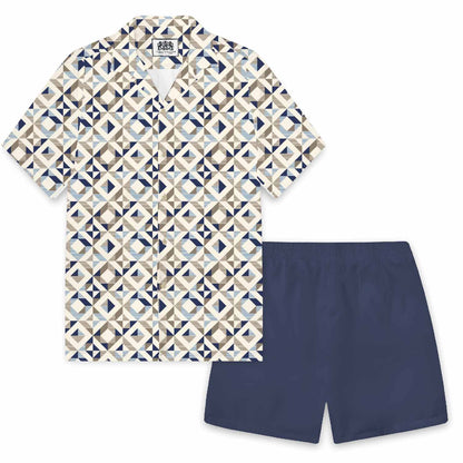 Geometric Square Print Elastic Waistband Summer Casual Shorts