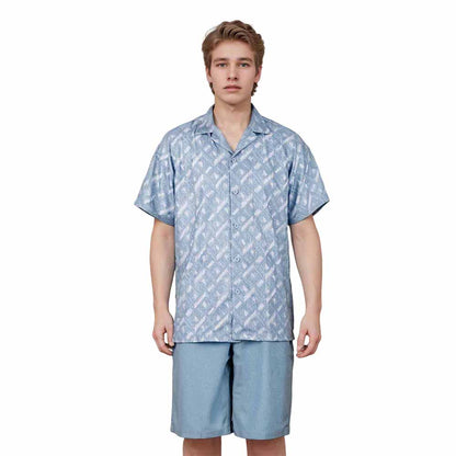 Blue Printed Camp Collar Resort Shirt