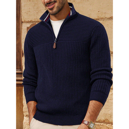 Men'S Half Zip Ribbed Knit Pullover Sweater