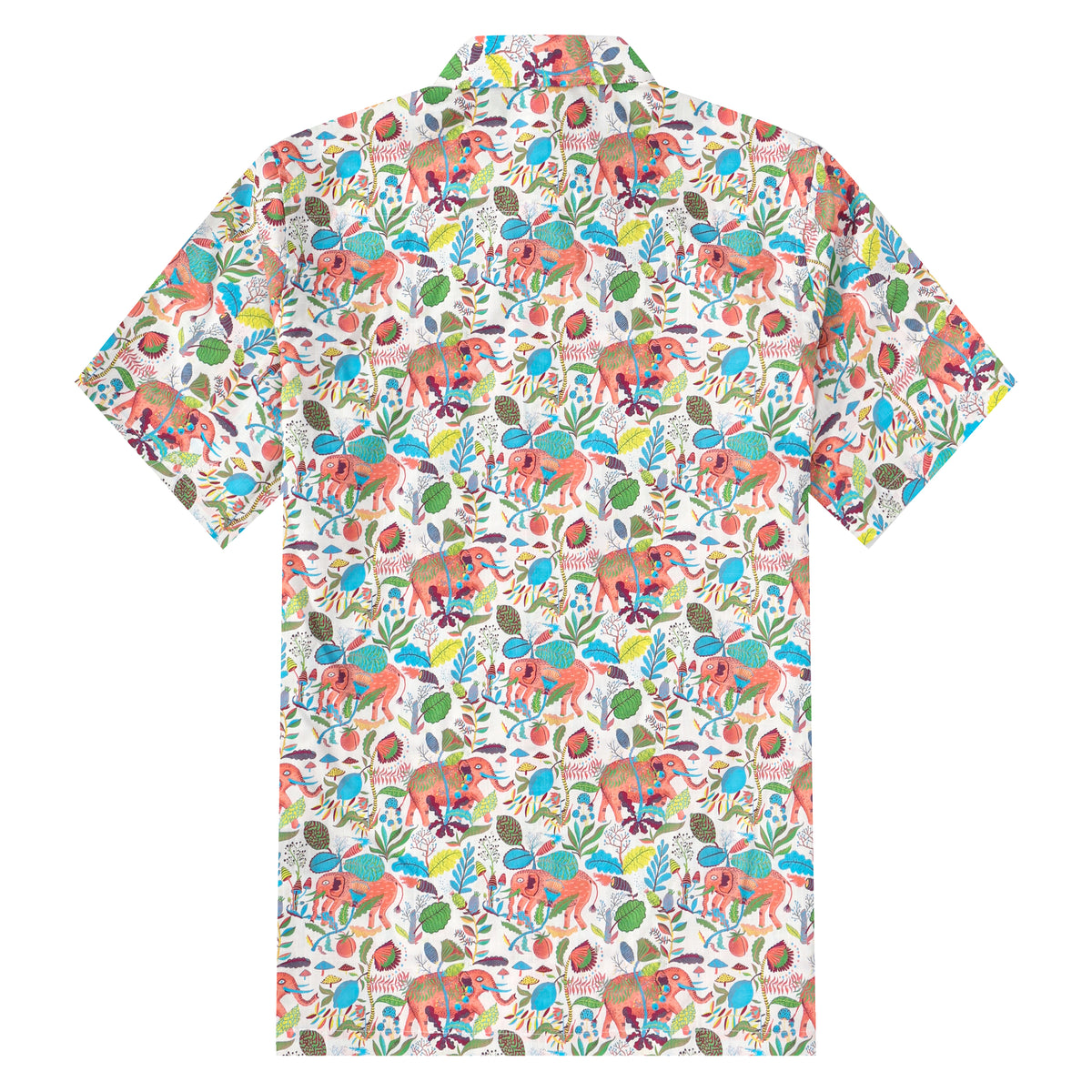 Elephant Floral Pattern Button Short Sleeve Shirt