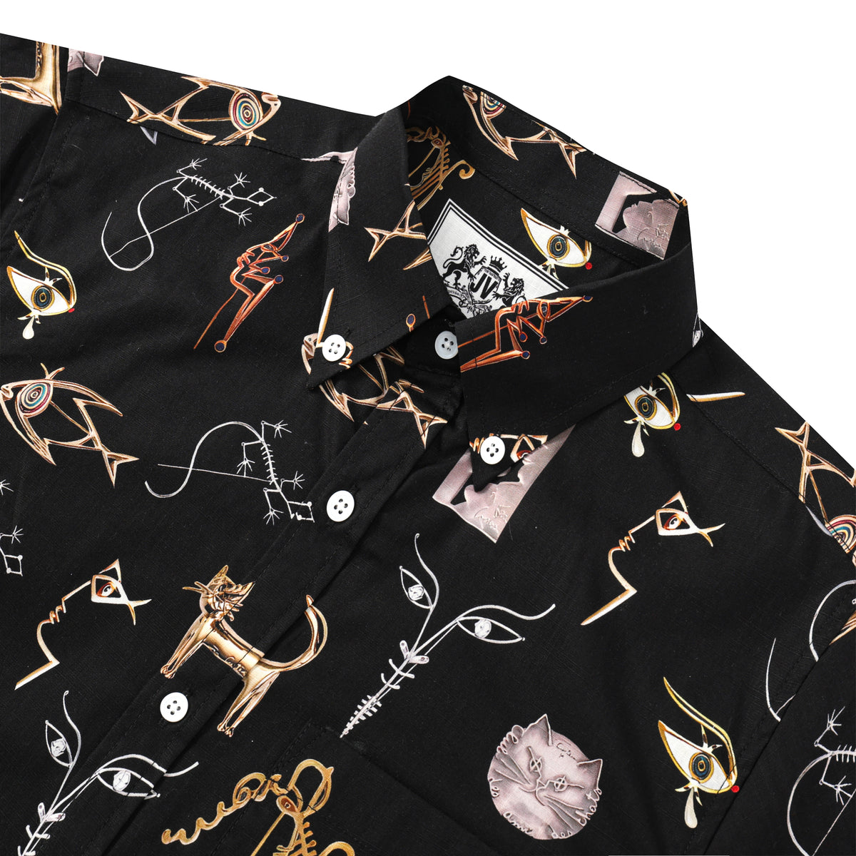 Black Print Button Short Sleeve Shirt