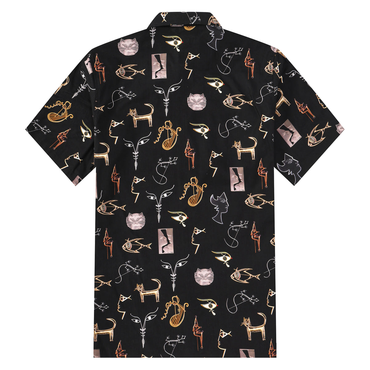 Black Print Button Short Sleeve Shirt