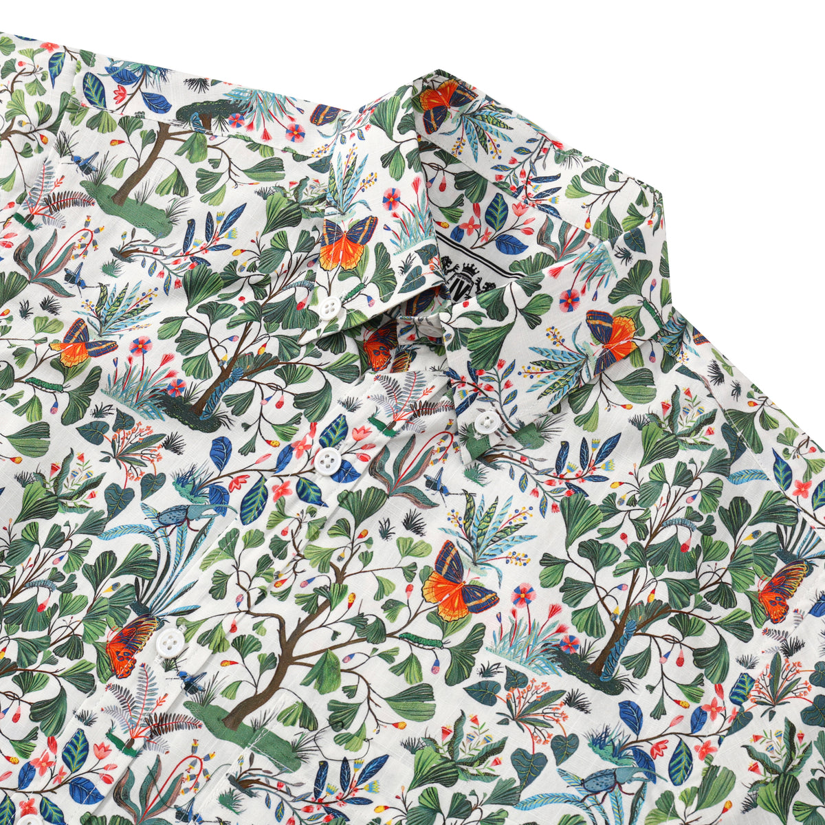 Floral Butterfly Pattern Button Short Sleeve Shirt