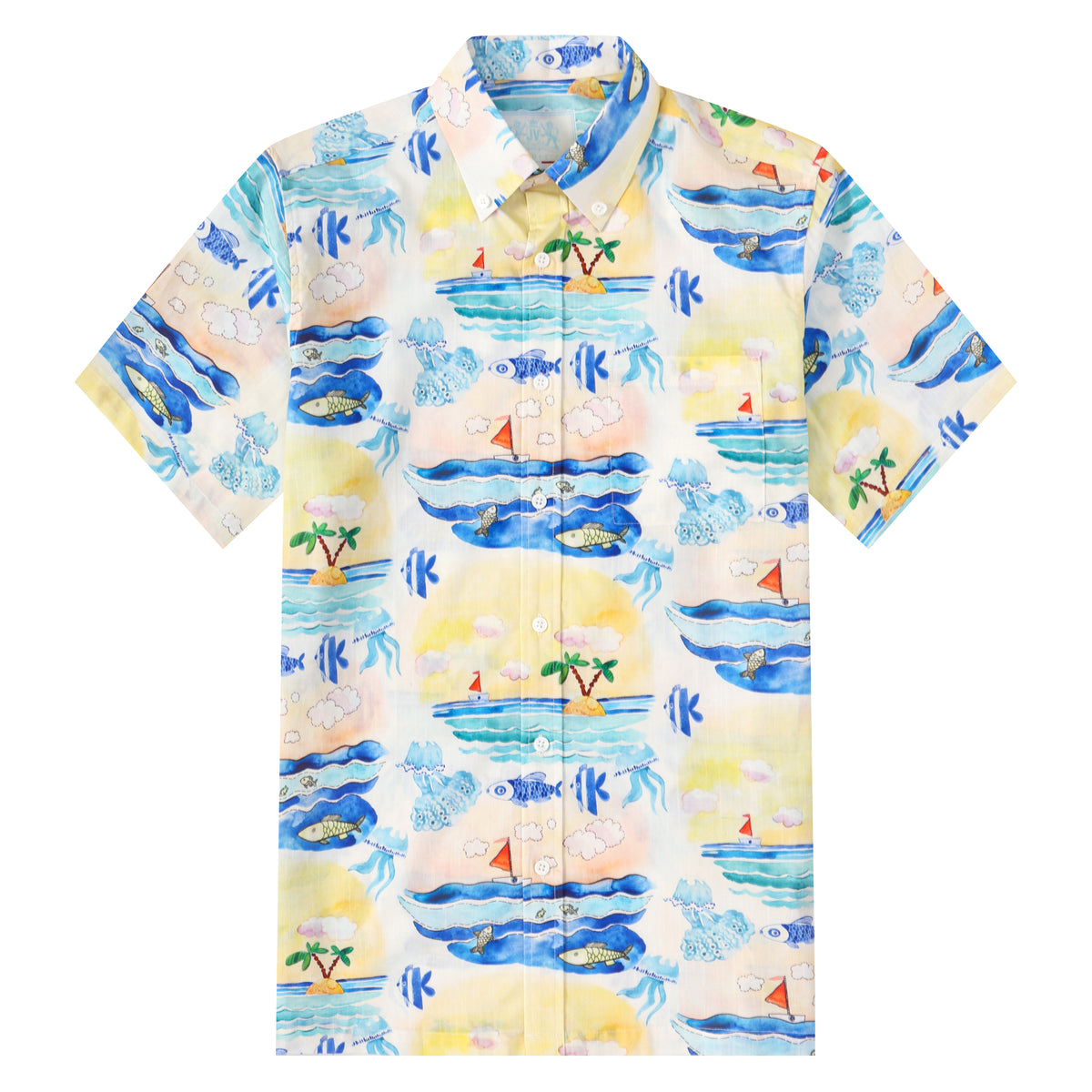Resort Beach Pattern Button Short Sleeve Shirt