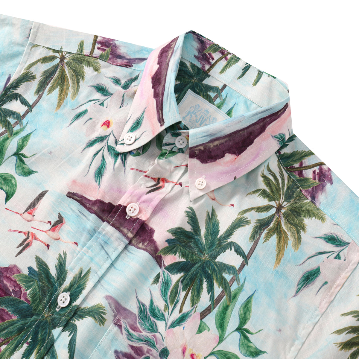 Palm Tree Island Pattern Button Short Sleeve Shirt