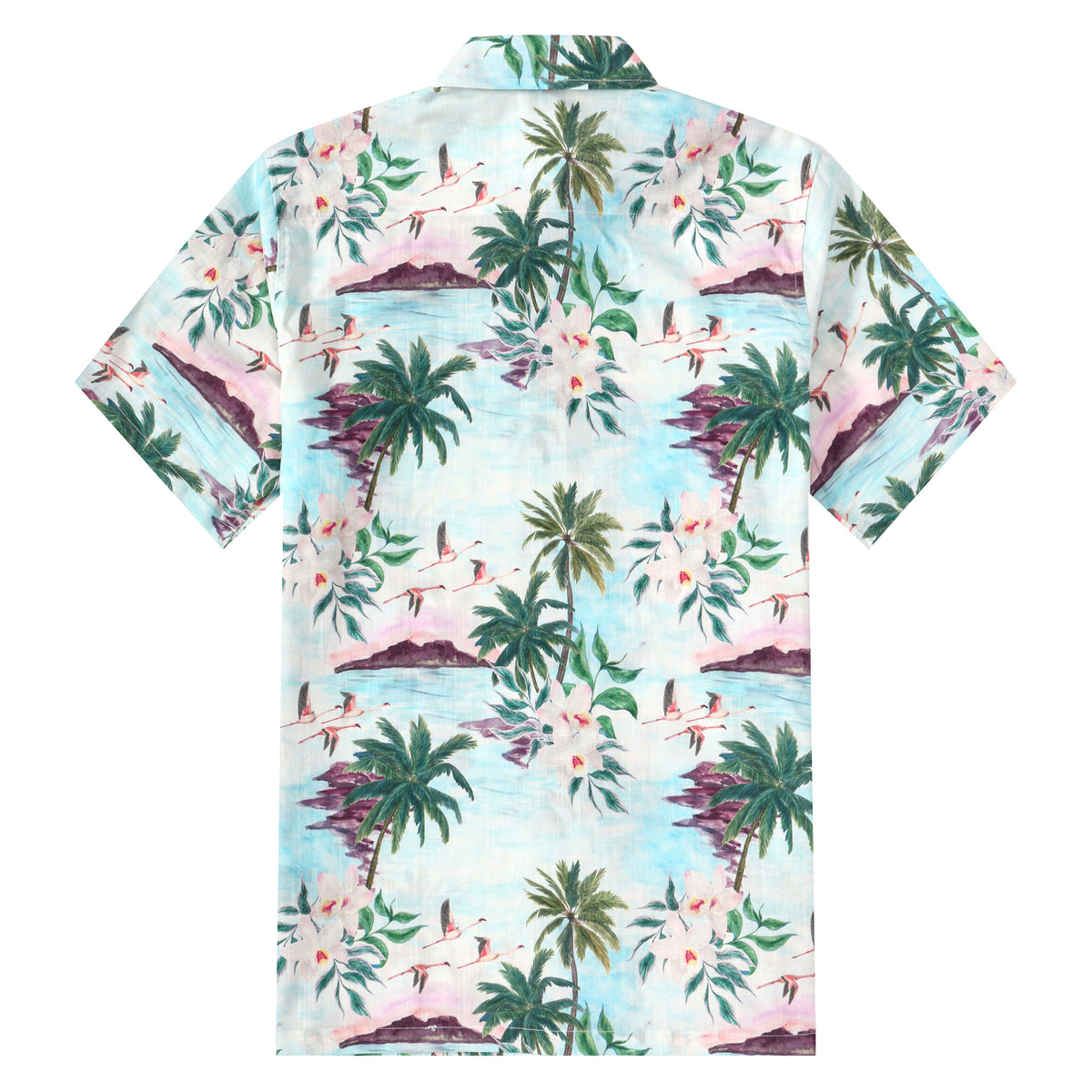 Palm Tree Island Pattern Button Short Sleeve Shirt
