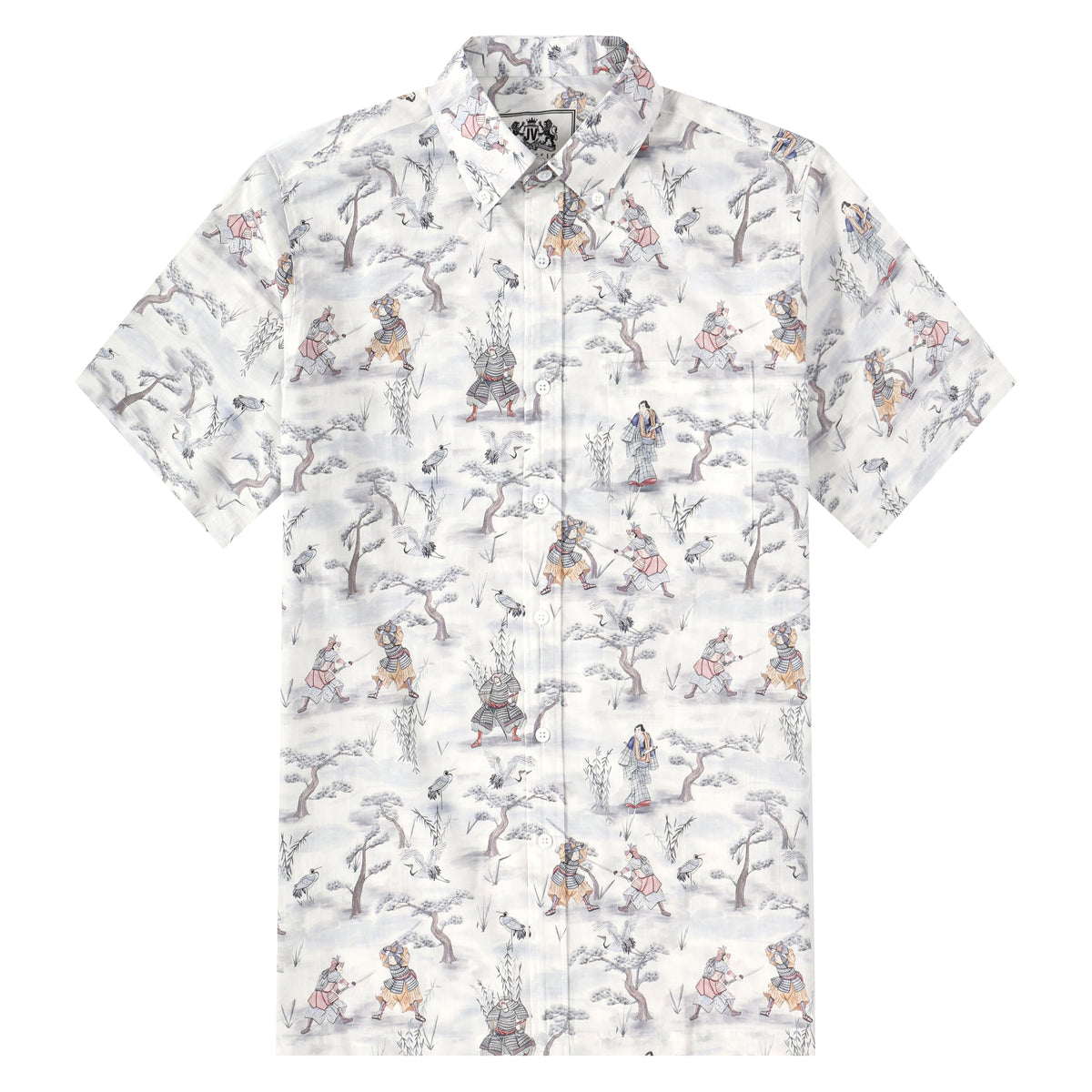 Ancient Soldier Print Button Short Sleeve Shirt