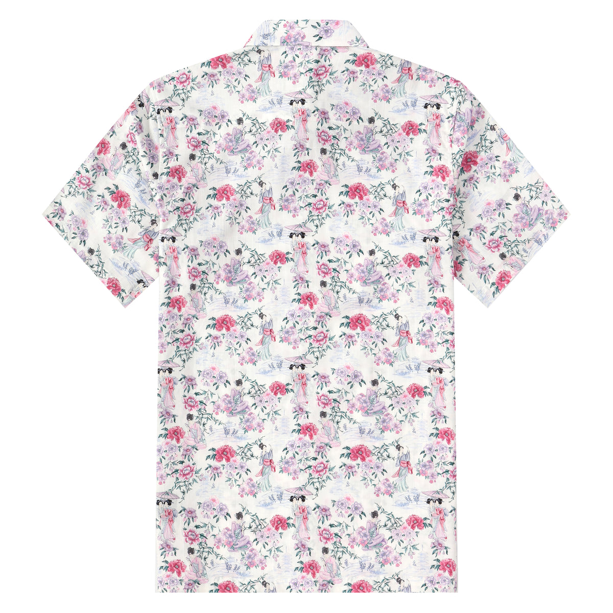 Ancient Female Floral Pattern Button Short Sleeve Shirt