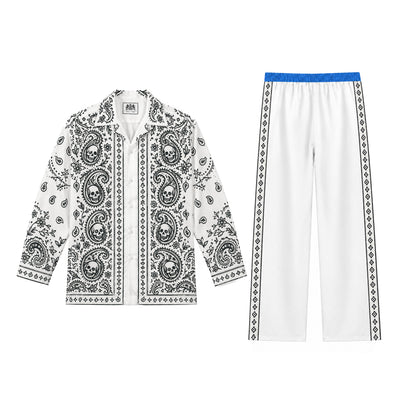 Diamond-shaped star trail small square flower Print Casual Trousers With Elastic Waistband