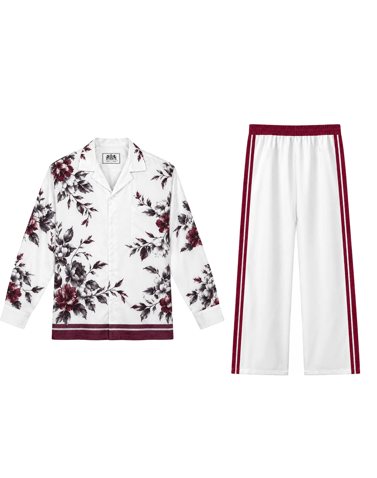 White Burgundy Double Stripe Retro Straight Leg Track Pants