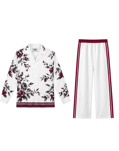 White Burgundy Double Stripe Retro Straight Leg Track Pants