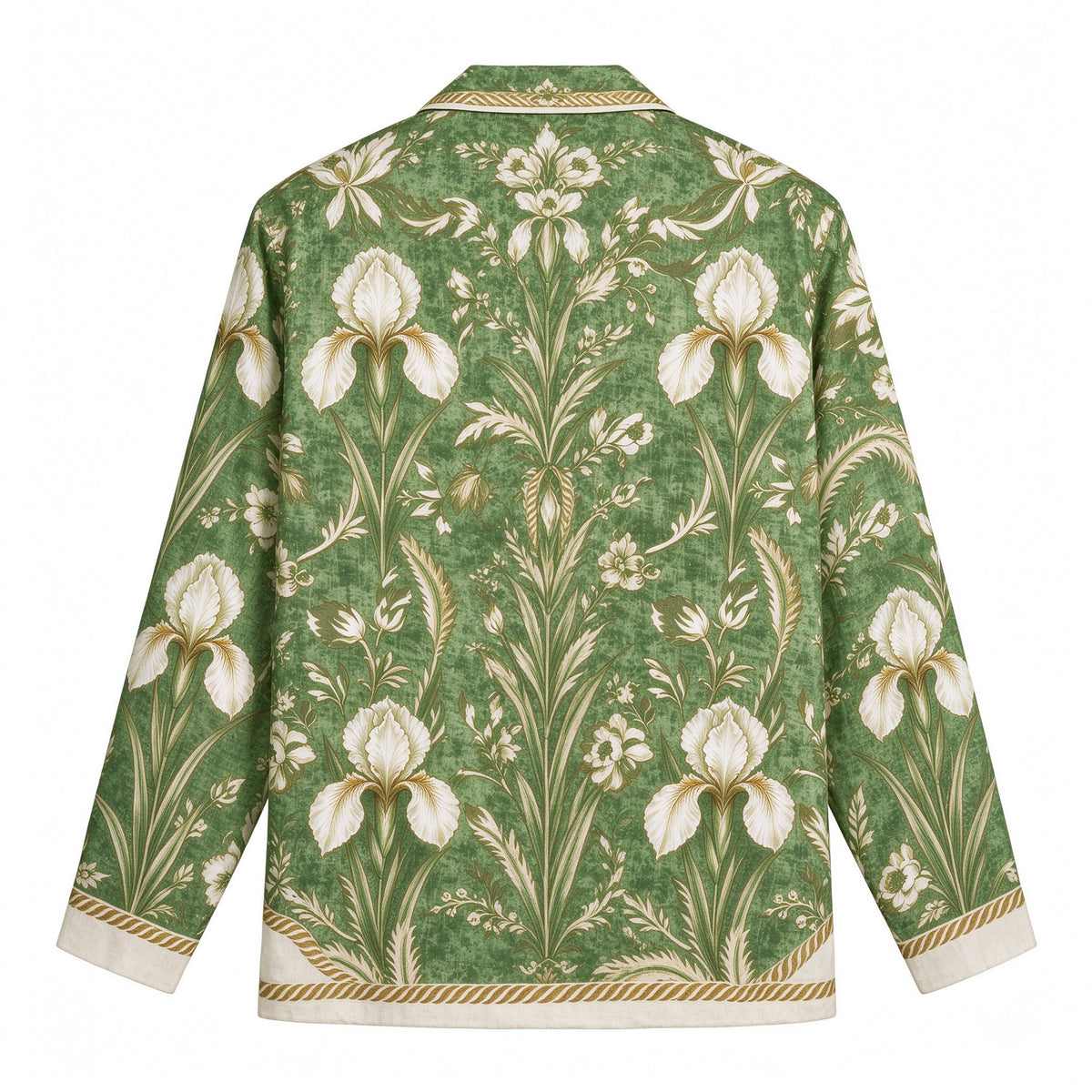 Emerald Grass Pattern Print Long Sleeve Camp Collar Shirt