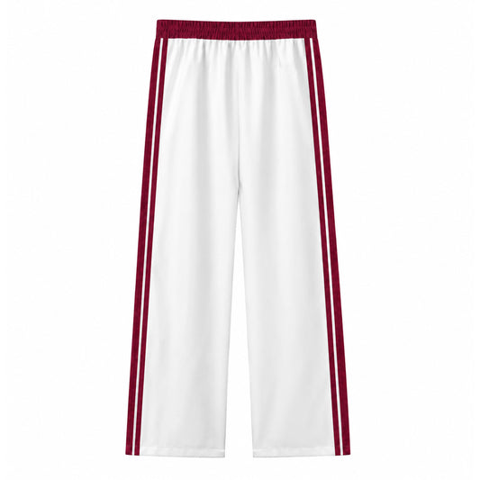 White Burgundy Double Stripe Retro Straight Leg Track Pants