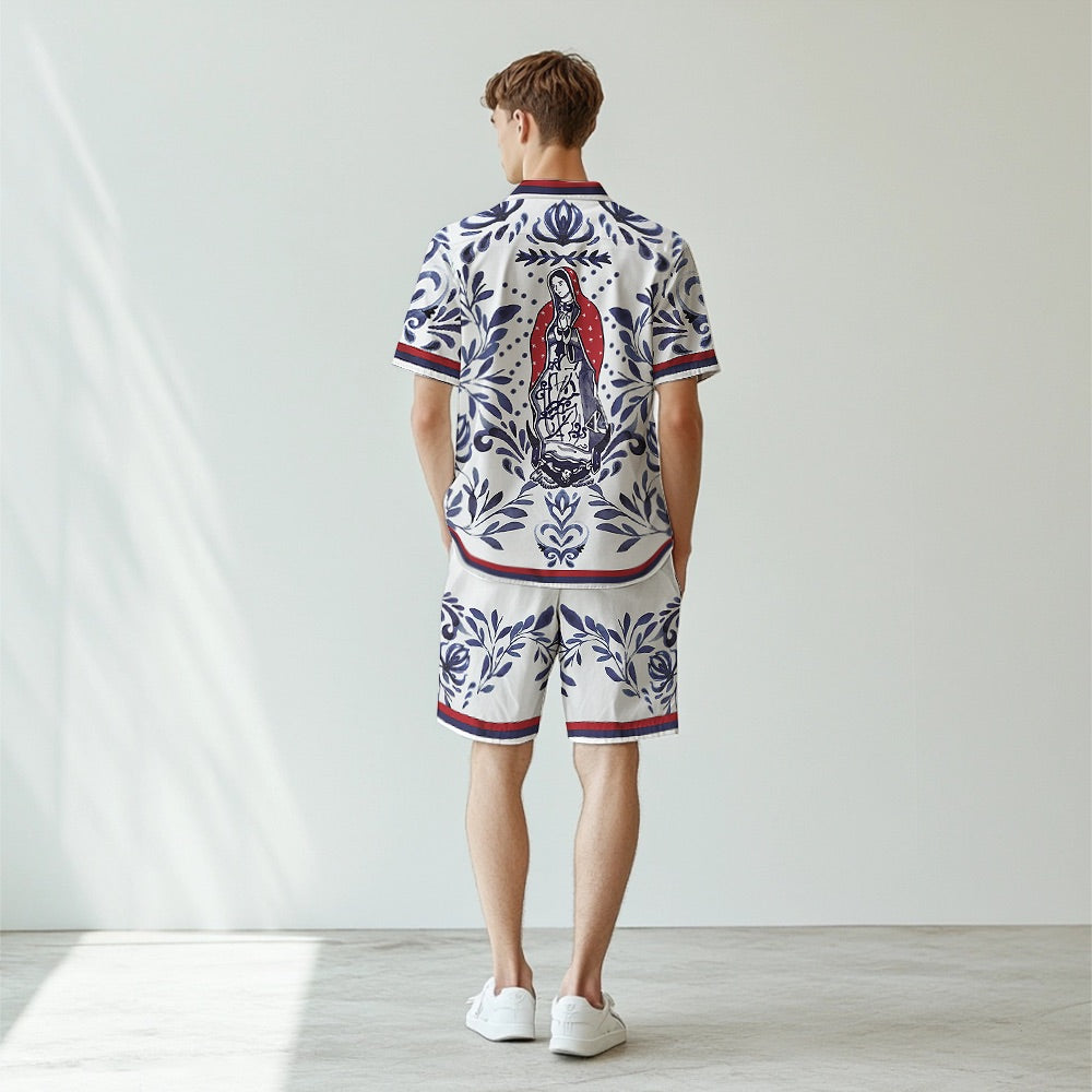 Virgin Mary Print Elastic Waistband Summer Casual Shorts