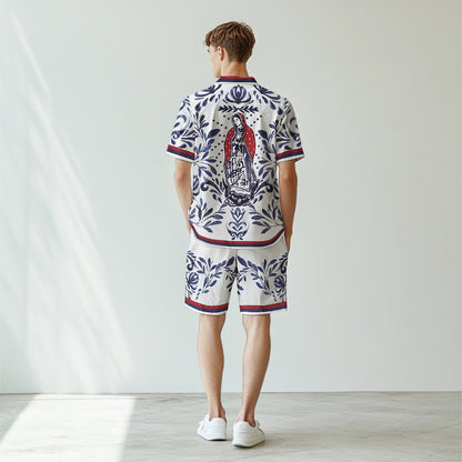 Virgin Mary Print Elastic Waistband Summer Casual Shorts