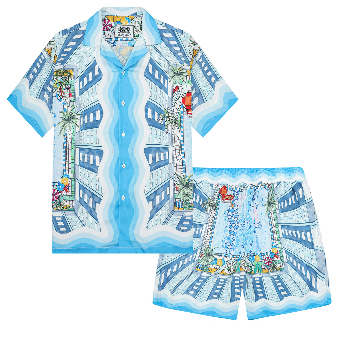 Resort Pool Print Camp Collar Short Sleeve Shirt