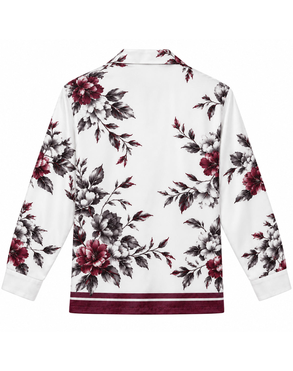 Wine Red Charcoal Peony Floral Retro Cuban Collar Shirt