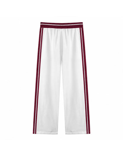 White Burgundy Double Stripe Retro Straight Leg Track Pants