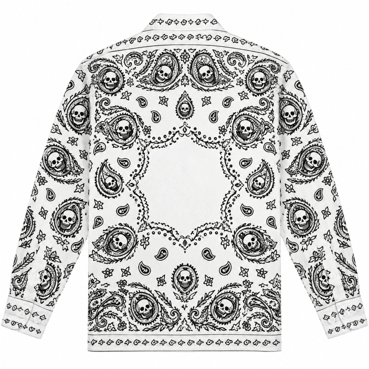 Skull Paisley Cashew Print Long Sleeve Camp Collar Shirt