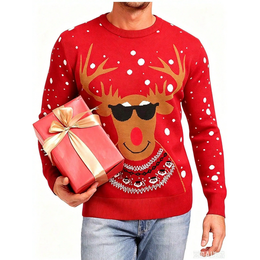 Vibrant Red X‑mas Reindeer Knit Sweater