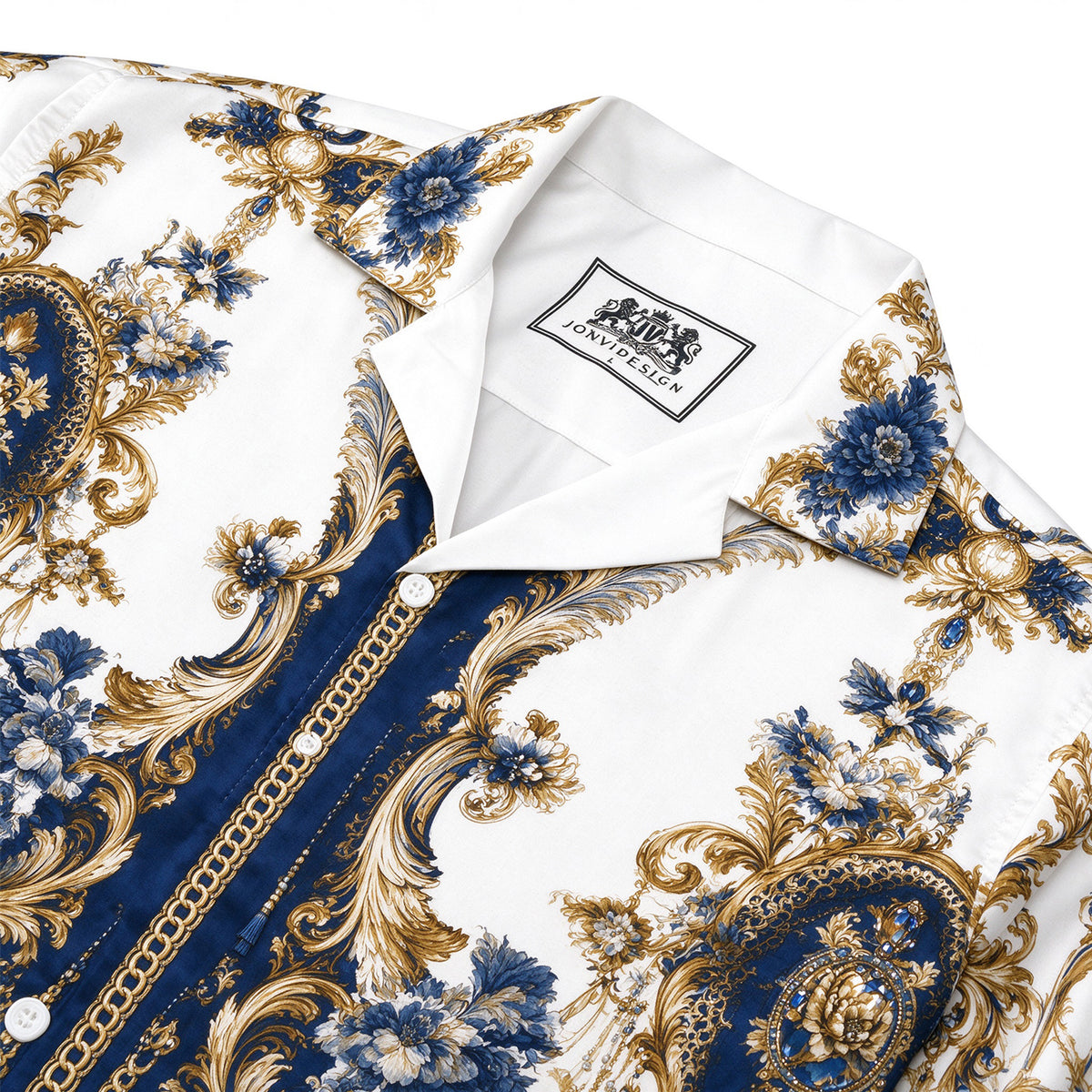 Royal Vintage Damask Tassel Print Button Up Shirt