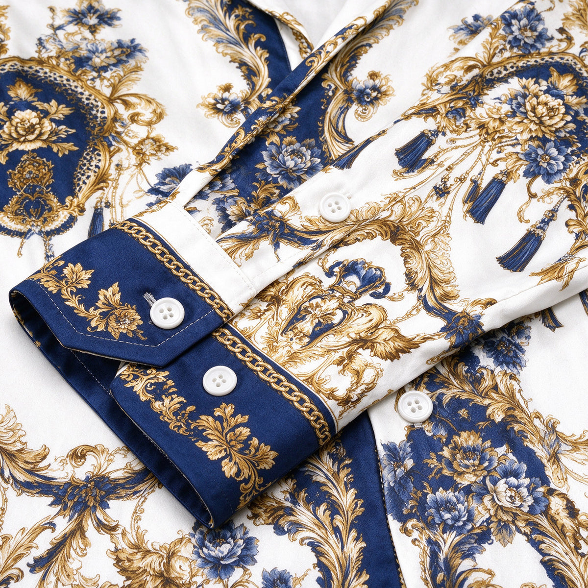 Royal Vintage Damask Tassel Print Button Up Shirt