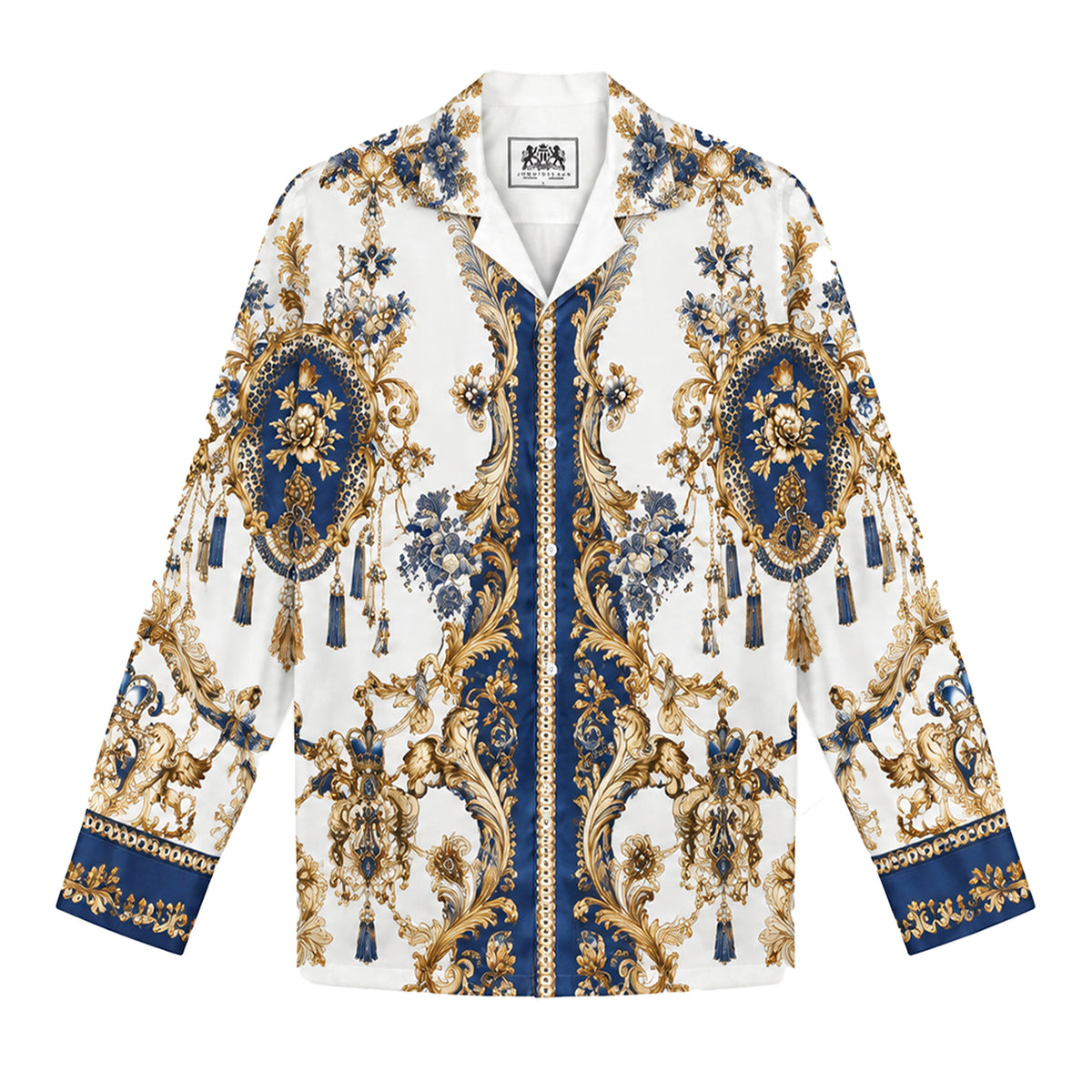 Royal Vintage Damask Tassel Print Button Up Shirt