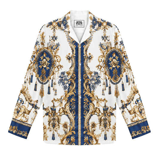 Royal Vintage Damask Tassel Print Button Up Shirt