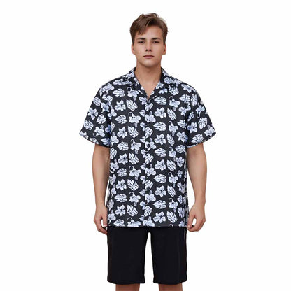 Hawaiian Blue Floral Elastic Waistband Summer Casual Shorts
