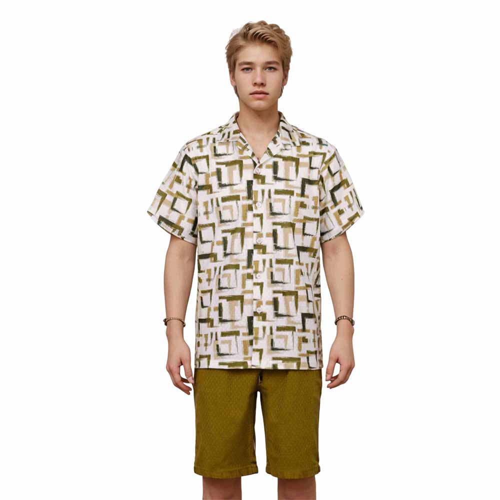 Geometric Square Block Pattern Elastic Waistband Summer Casual Shorts