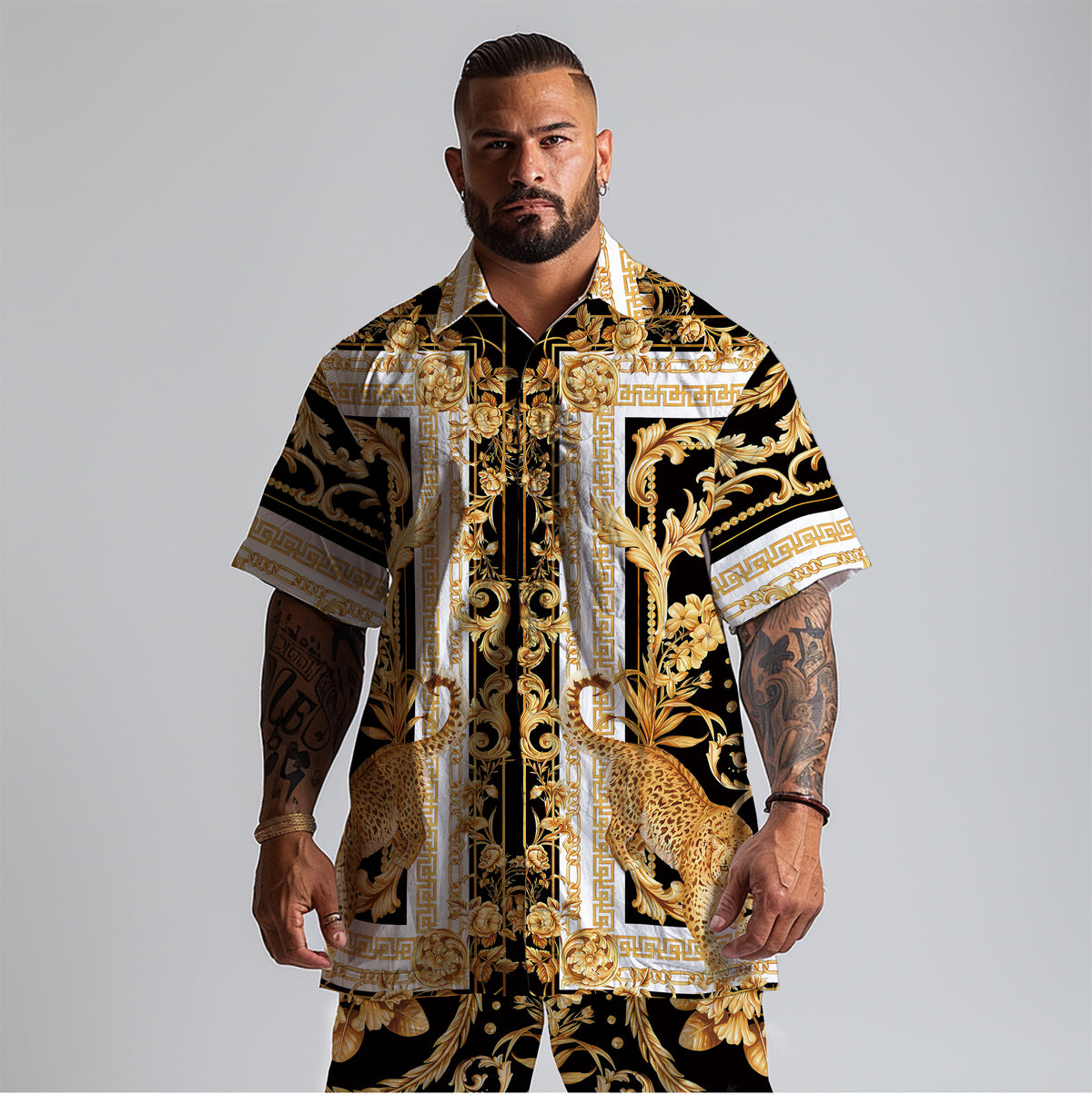 Baroque Pattern Elastic Waistband Casual Shorts