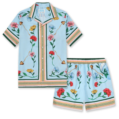 Natural Flower Pattern Camp Collar Casual Shirt in Purple Jonvidesign