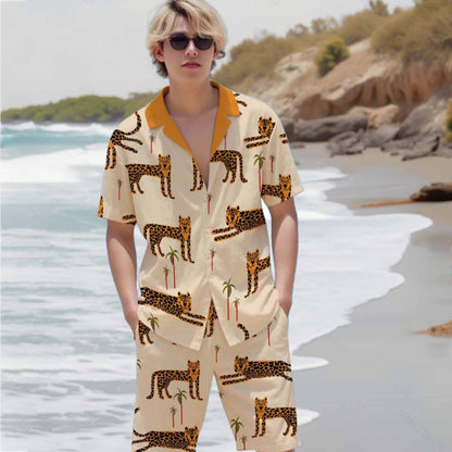 Tropical Leopard Print Elastic Waistband Summer Casual Shorts