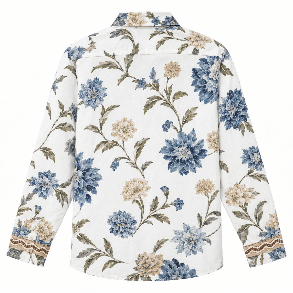 Olive leaf wavy trim Print Long Sleeve Camp Collar Shirt