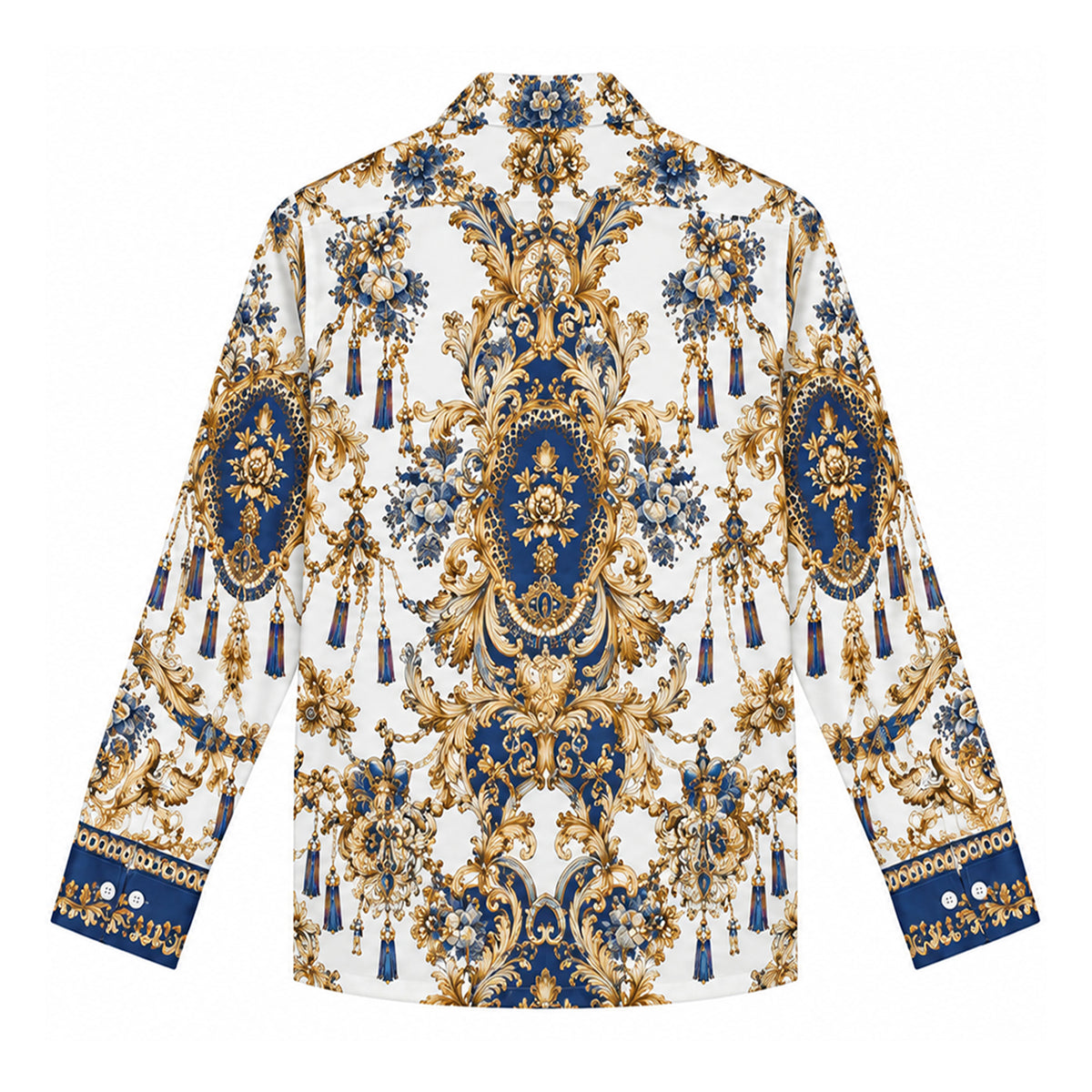 Royal Vintage Damask Tassel Print Button Up Shirt
