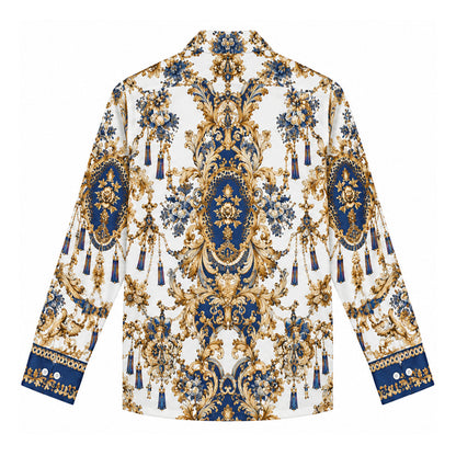 Royal Vintage Damask Tassel Print Button Up Shirt