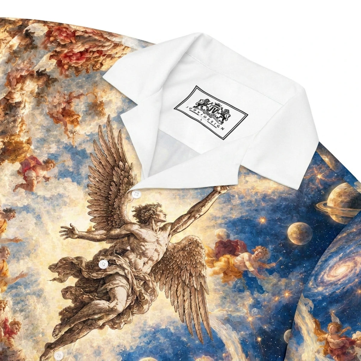 Ancient Greek Angel Print Long Sleeve Camp Collar Shirt