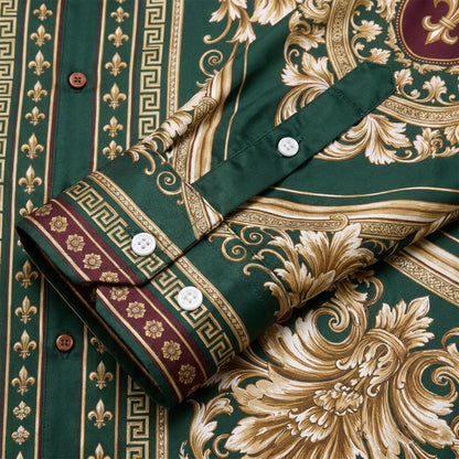 Royal Luxury Greek Key Scroll Print Vintage Camp Collar Shirt