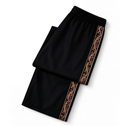 Black Gold Baroque Side Stripe Wide Leg Track Pants