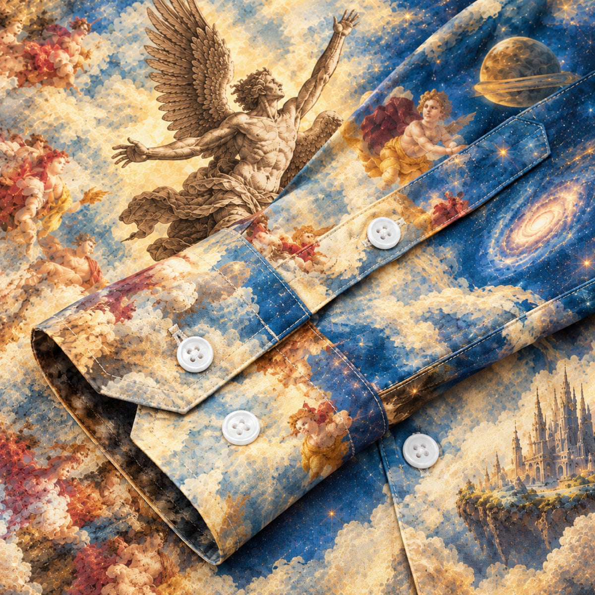 Ancient Greek Angel Print Long Sleeve Camp Collar Shirt