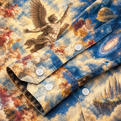 Ancient Greek Angel Print Long Sleeve Camp Collar Shirt