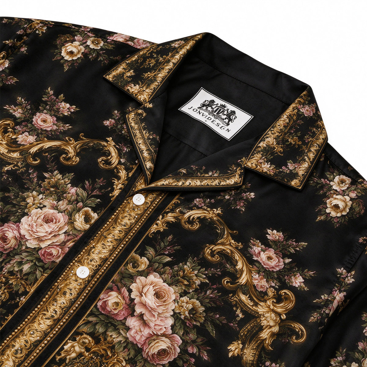 Baroque Gold Pink Rose Cherub Long Sleeve Shirt