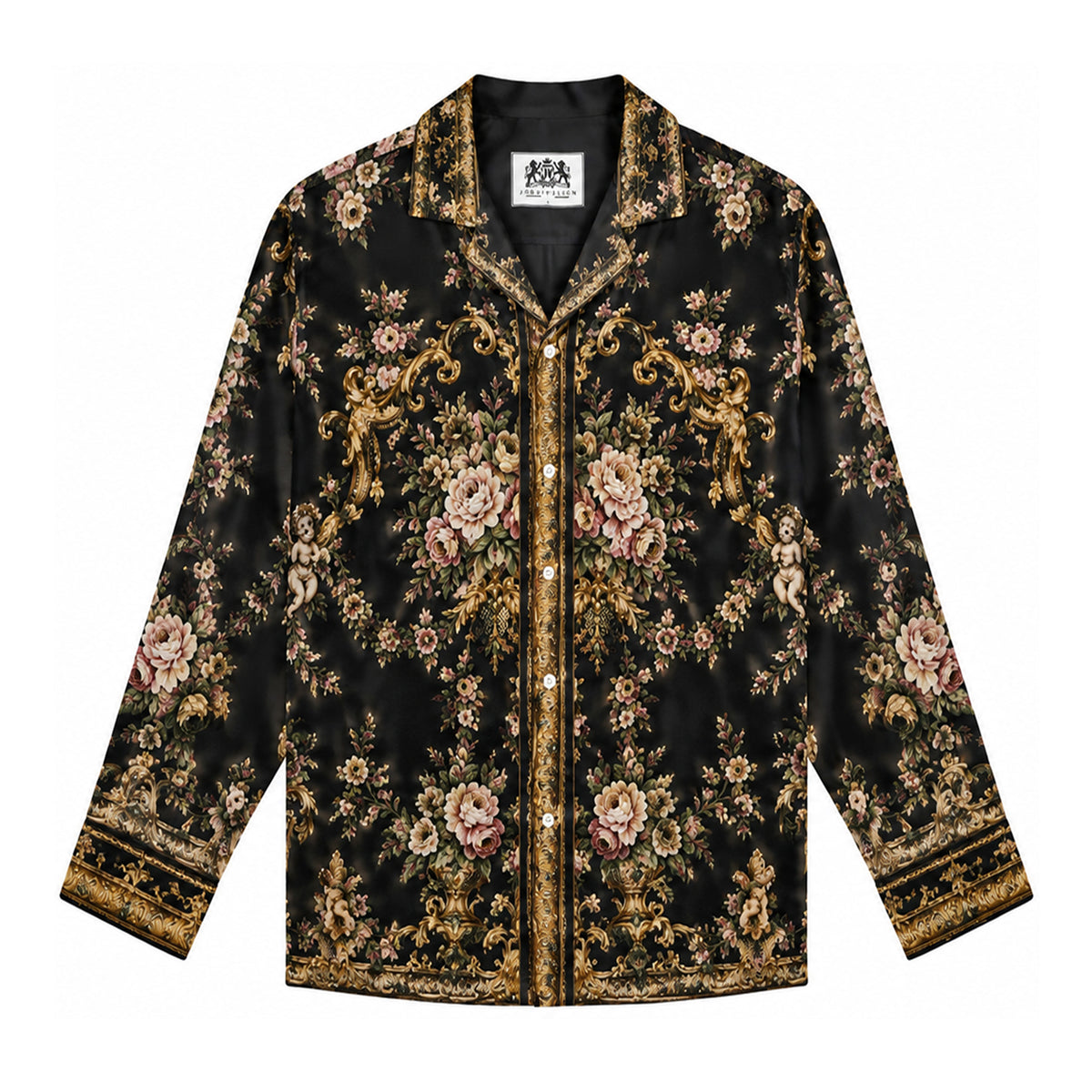Baroque Gold Pink Rose Cherub Long Sleeve Shirt