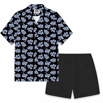 Hawaiian Blue Floral Camp Collar Short Sleeve Shirt